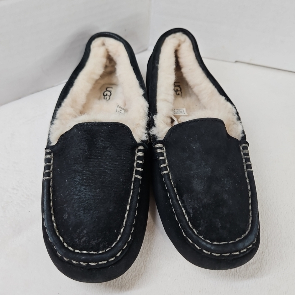 UGG Ansley  Black Suede  Slippers Size 8 WomensWood Lined Model 3312
